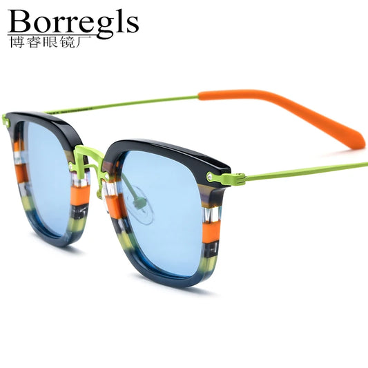 Borregls Colorful Acetate Titanium Polarized Sunglasses Men 2025 New Brand Design Women Square Mirrored Sun Glasses 185791T