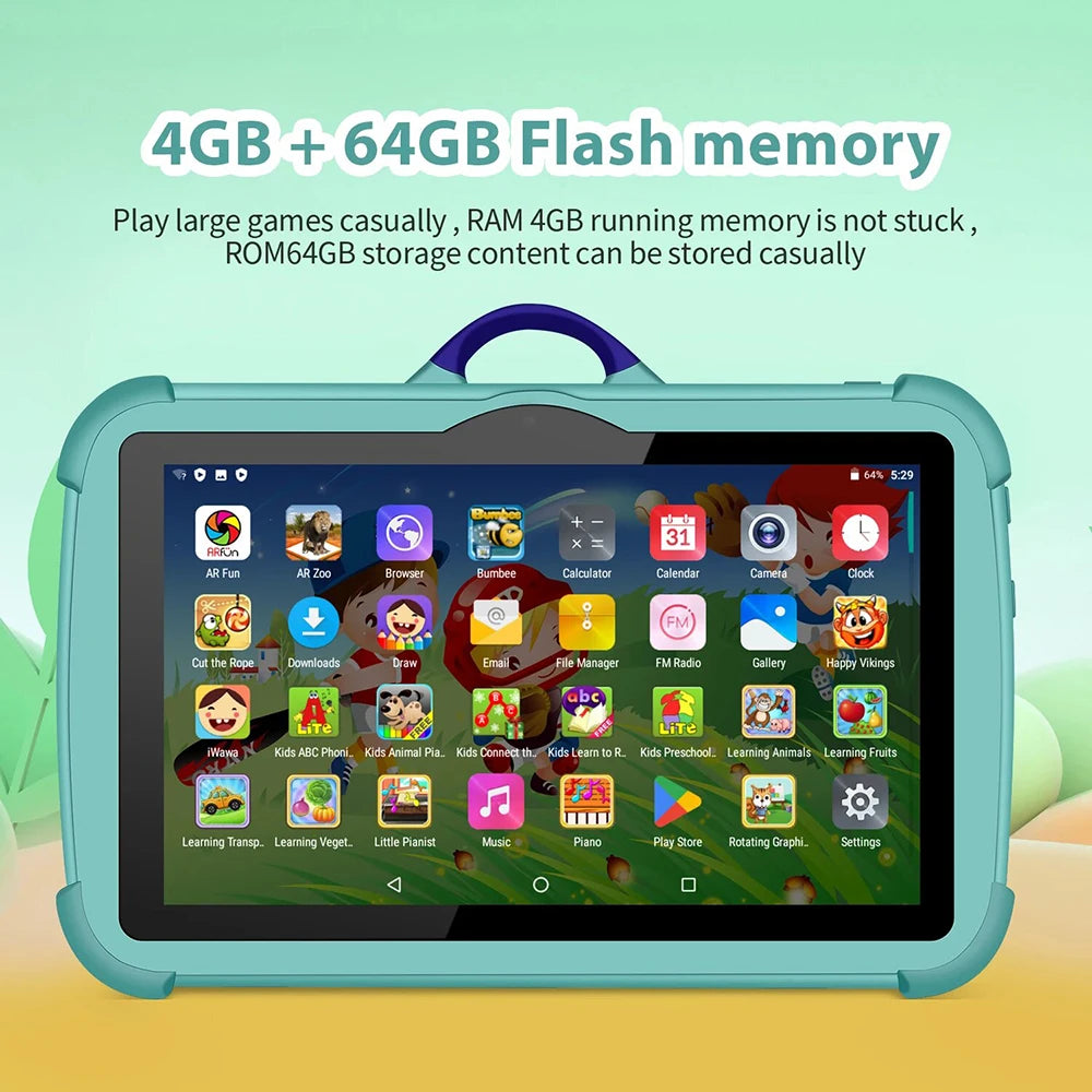 Kids 7 Inch Android Tablet 2GB+32GB for Toddler Parent Control Children WiFi Educational Tablet Pc With Kid-Proof Case