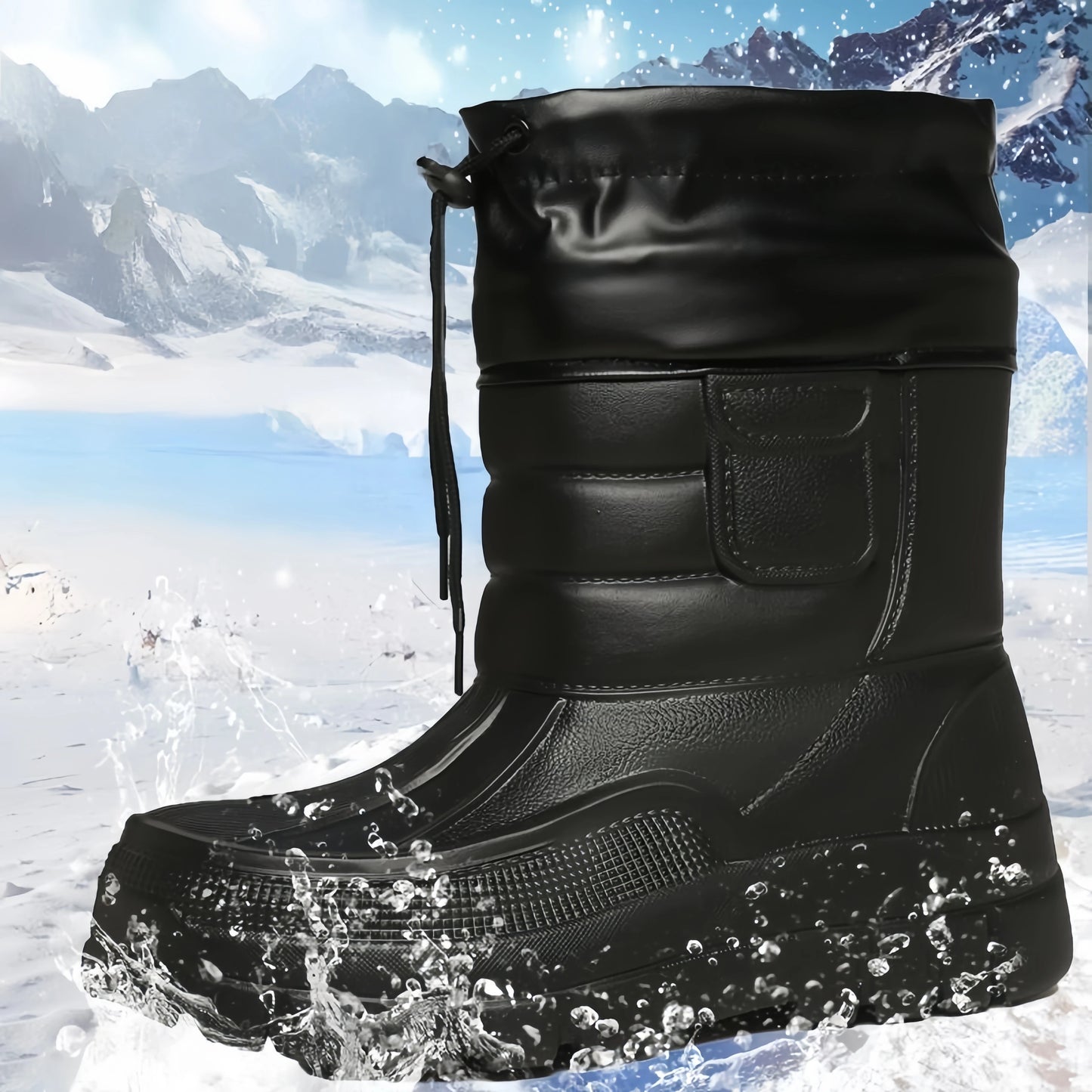 Thick Winter Snow Boots, Waterproof Fishing Men's Rain Boots with Plush and Thick Bottom, Warm Cotton Shoes