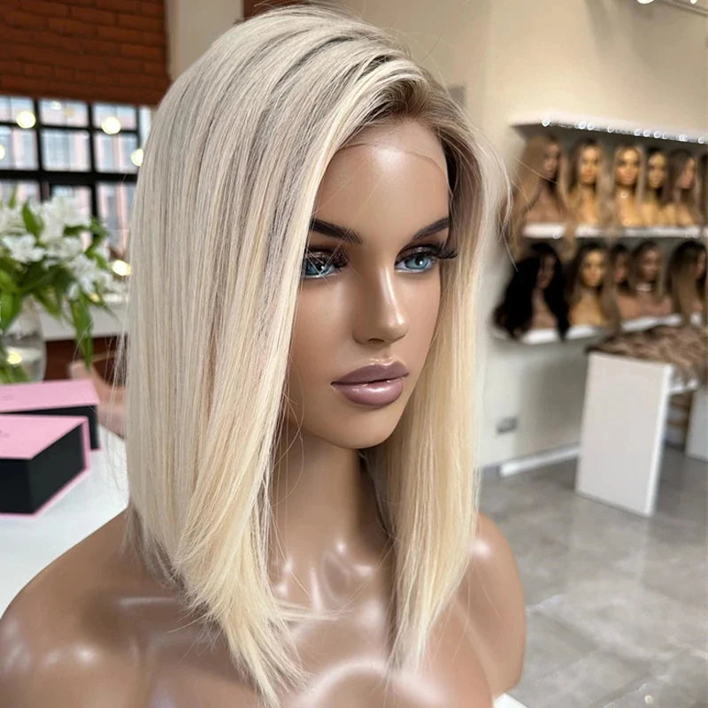 Ombre Blonde Lace Front Human Hair Wigs 100%Brazilian Virgin Hair Glueless Short Bob Wigs for Woman