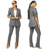PU Leather Office Lady Women 2 Piece Set Notch Neck Blazer High Waist Pants Matching Set Autumn Work Wear Slim Tracksuits 10%