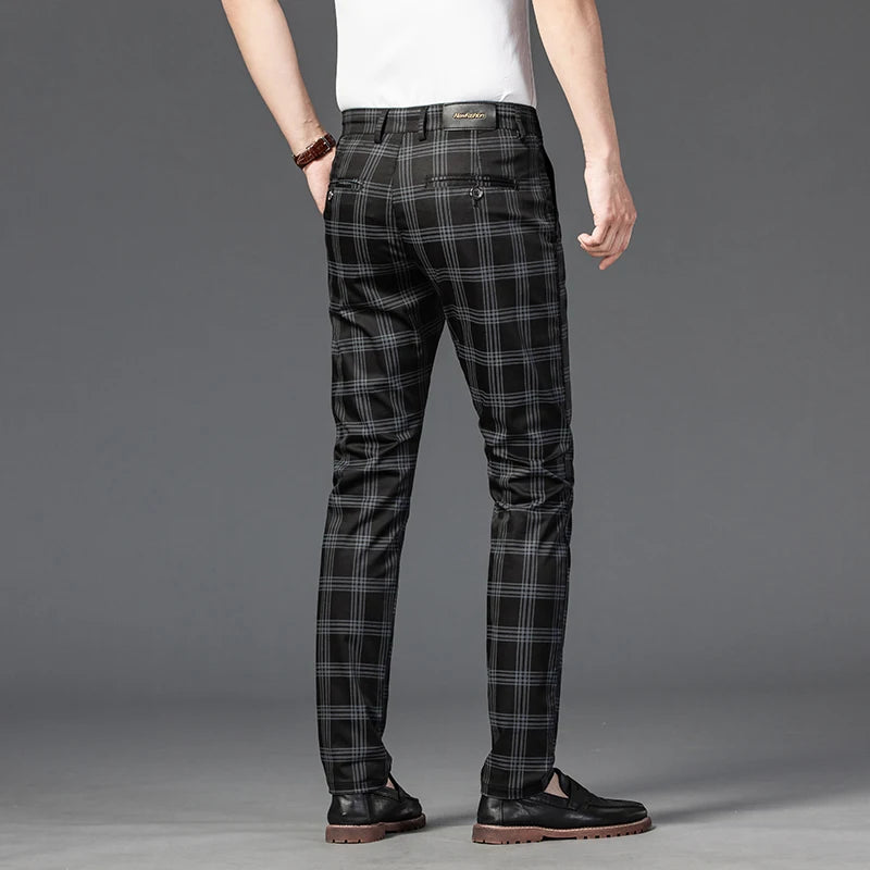 2025 Spring New Men's Plaid Casual Pants Business Fashion Slim Stretch Male Skinny Trousers Brand Clothes 7 Color
