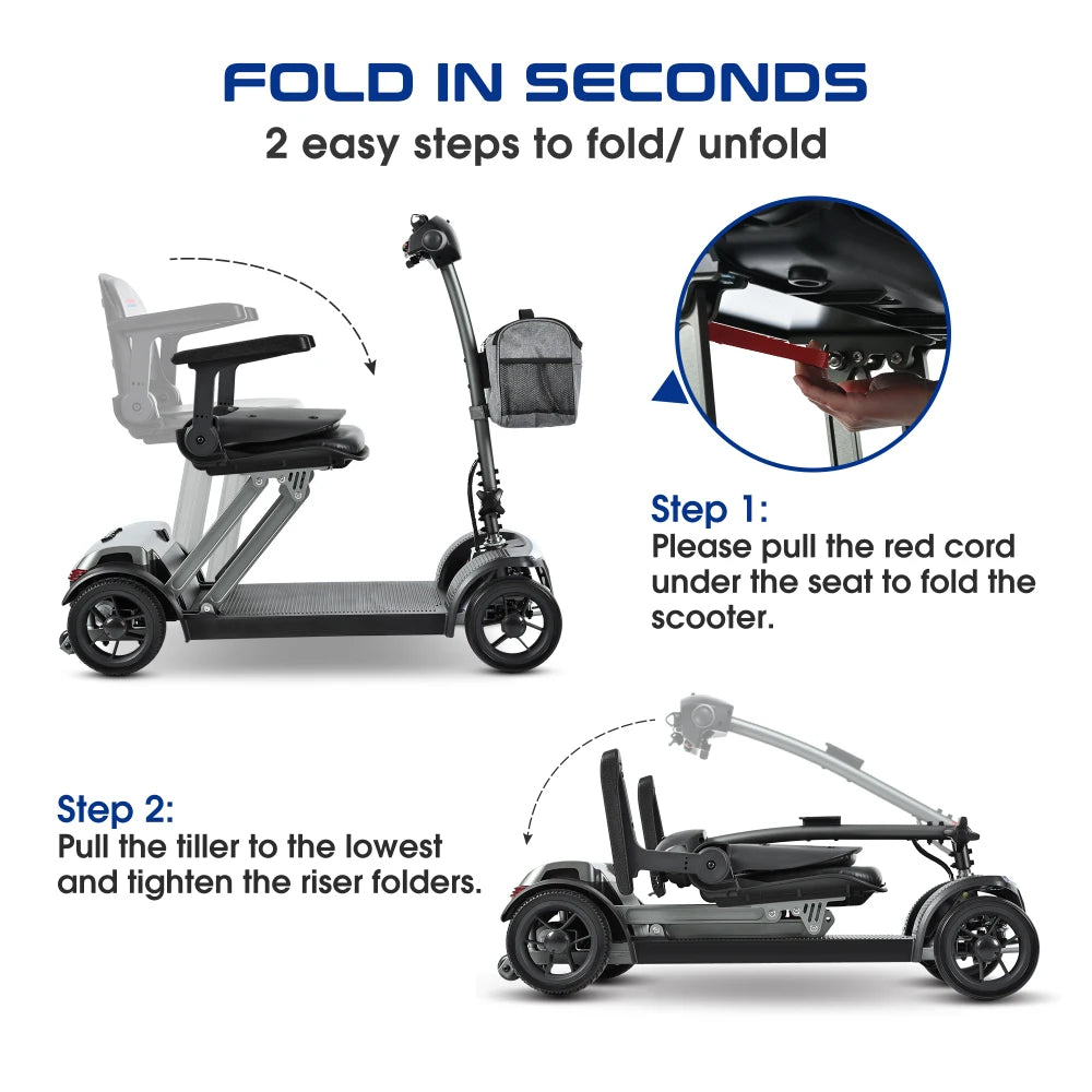 Mobility Airplane Approved Foldable Electric Trike 12-20Ah Lithium Battery Ultra Light 42LBS Fold in Seconds for Adults Travel