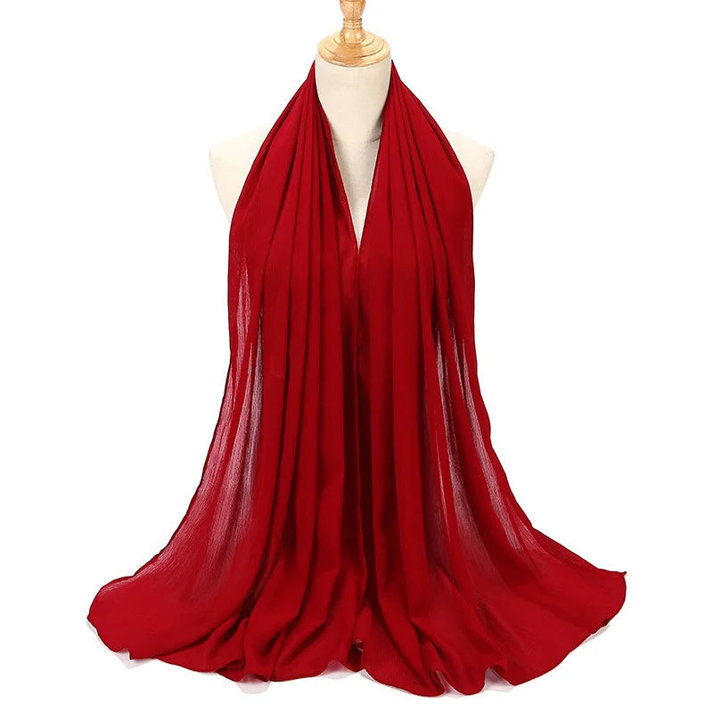 New Design Malaysia Chiffon Hijab Muslim Women Pure Color Crinkle Scarf