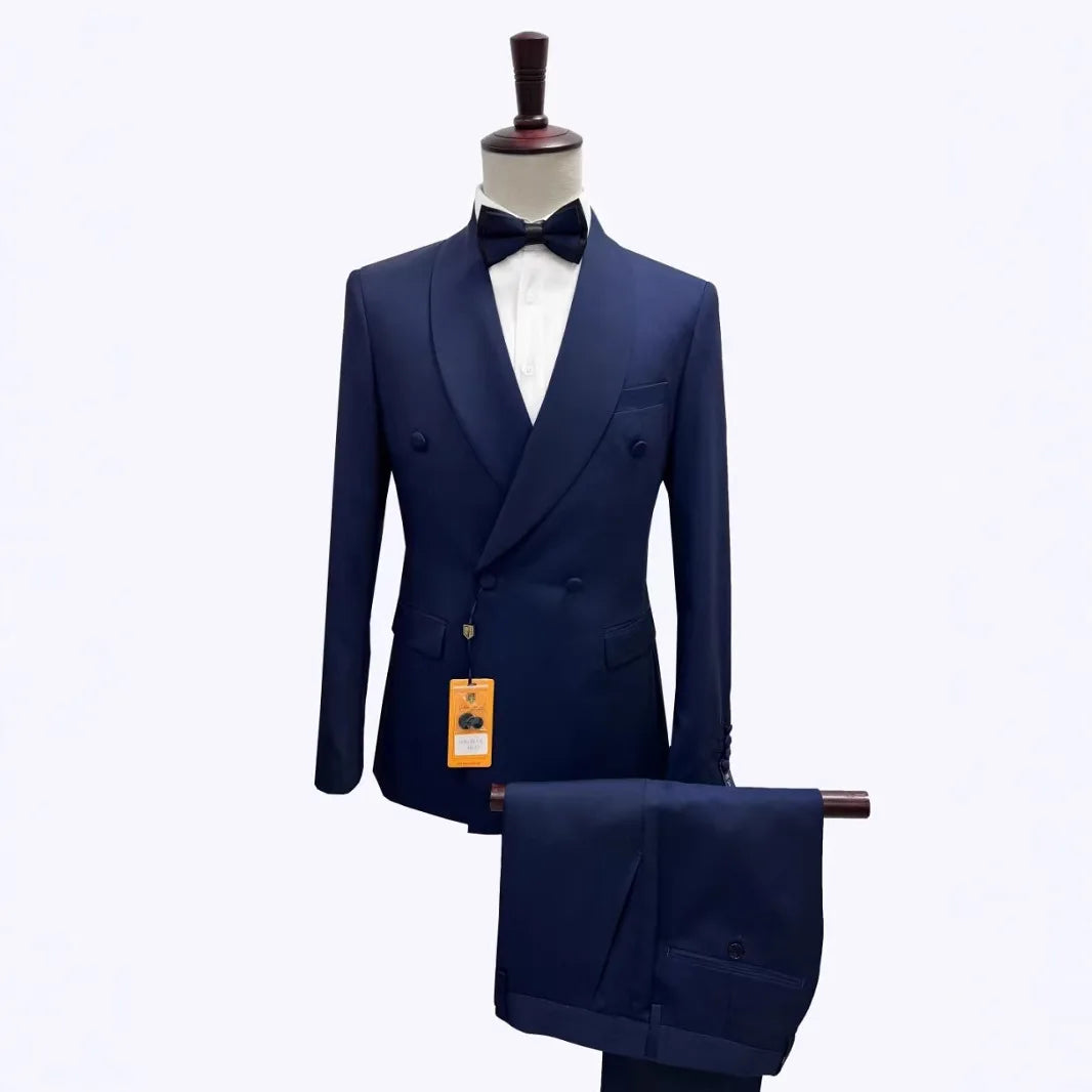 Men Two Button Solid Business Wedding Tuxedo Suit for Prom Suit Jacket and Pants