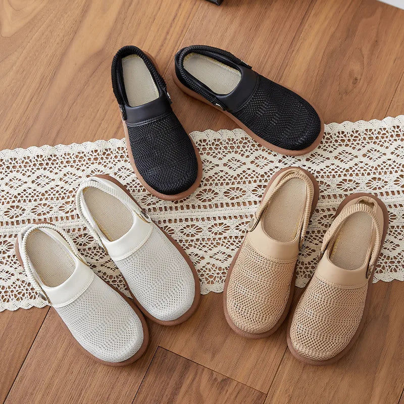Closed Toe Hollow Out Mesh Casual Slides Women Japanese Style Minimalist Polyurethane Soft Sole Summer Sandals Wholesale