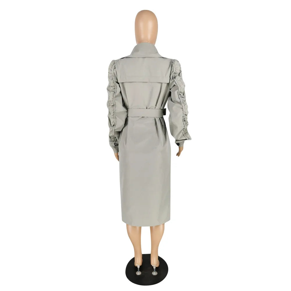 ANSZKTN Spring Fall Stacked Sleeve Midi Women'S Trench Coats Long for Ladies Women