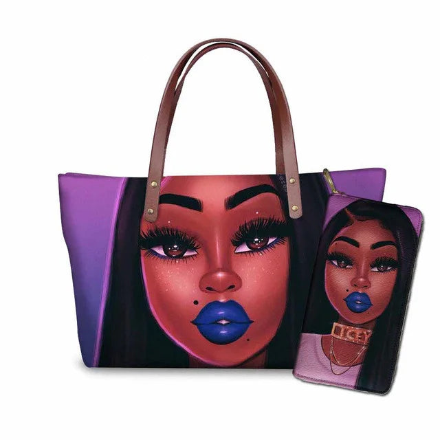 High Quality Latest Custom Pattern Women Hand Bags Black Art African Girls Printed Top Handle Tote Bag Luxury Purse for Ladies