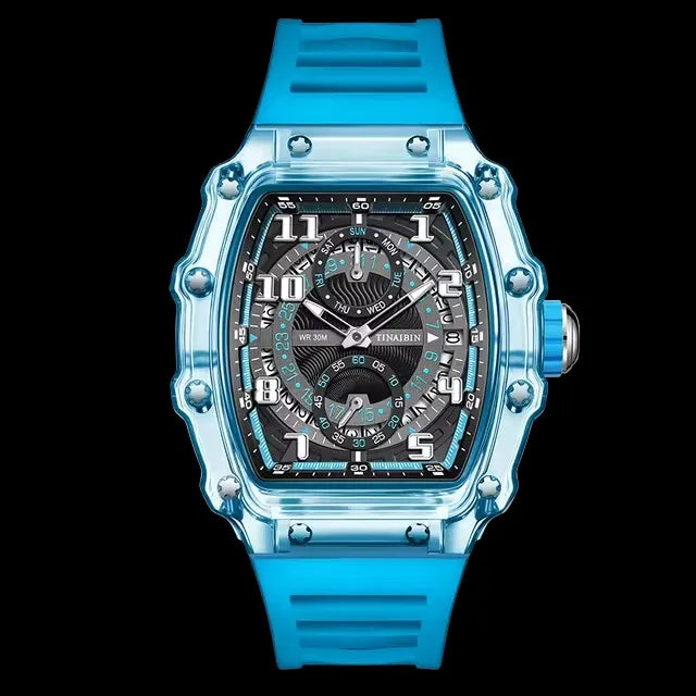 TINAIBIN Men's Watch 2024 New Design Transparent Tonneau Watch for Men Waterproof Luxury Sport Out Door Wristwatch Montre Homme