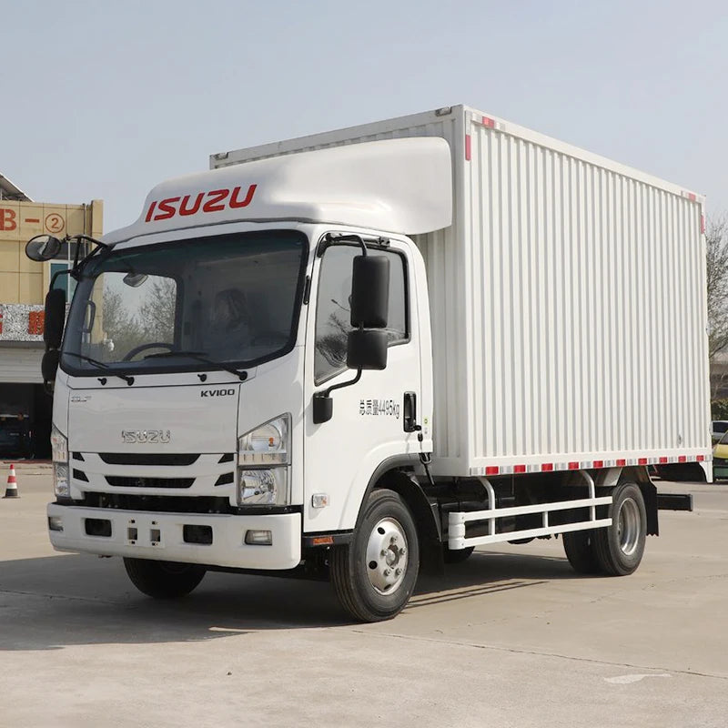 Isuzu ELF KV100 4*2 Diesel Van Cargo Truck 5-10 Ton Light with Rear Steering Left Box Truck for Express Transportation