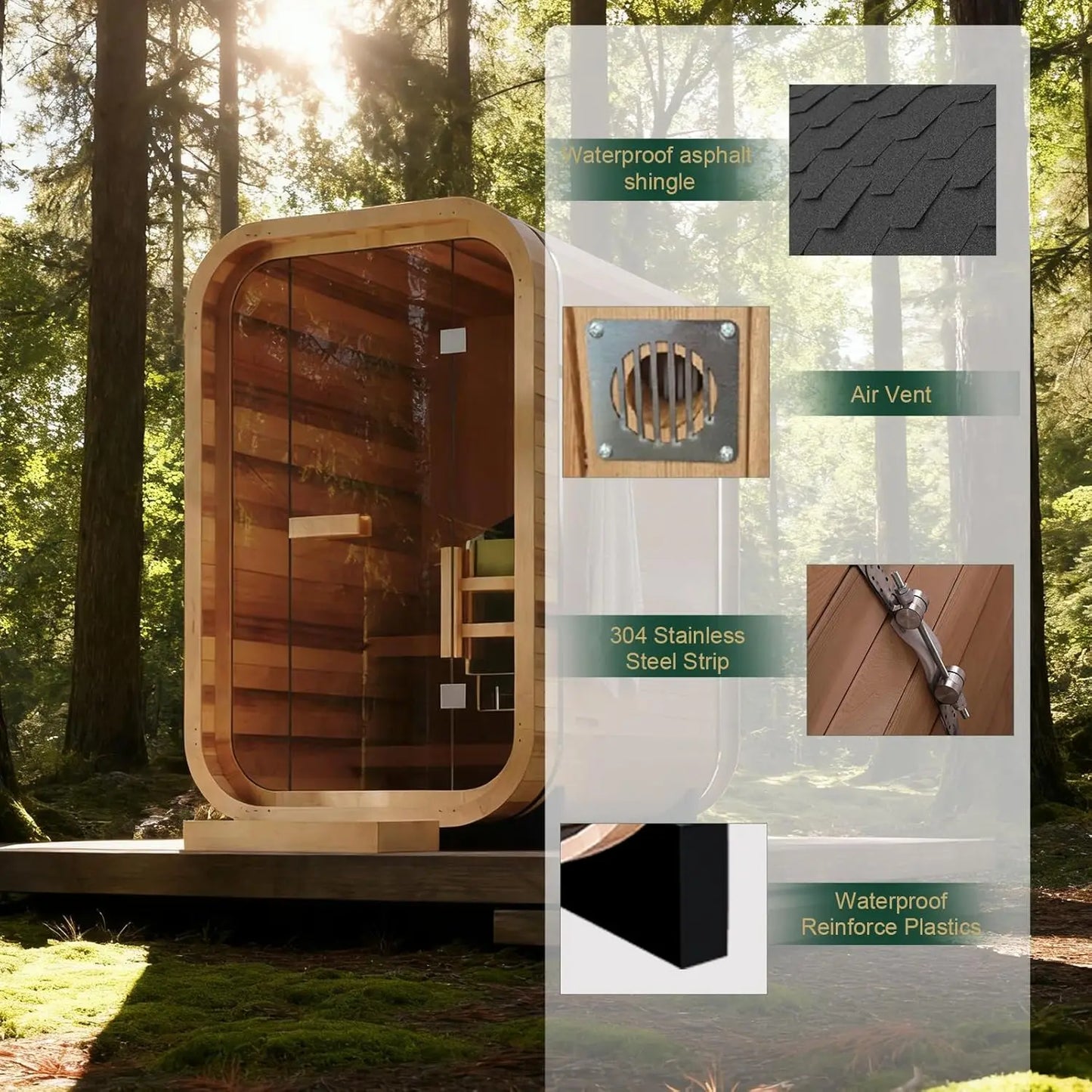 Outdoor Apartment Sauna 3-4 Person Cube Solid Carbonized Spruce Traditional Plug Powered 6KW Stove 1 Year Warranty Steam Sauna