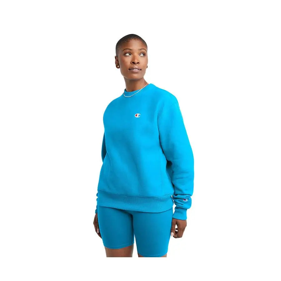 Champion Reverse Weave Crewneck Womens Active Sweatshirts Color: Blue/Blue | 100% Authentic