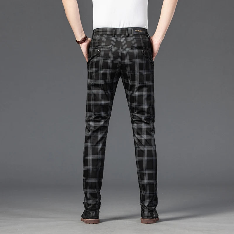 2025 Spring New Men's Plaid Casual Pants Business Fashion Slim Stretch Male Skinny Trousers Brand Clothes 7 Color