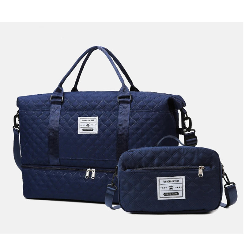 Large Capacity Travel Weekender Bag With Wet Pocket Shoes Compartment 2pcs Carry on Duffel Tote Bag Set With Small Handbag