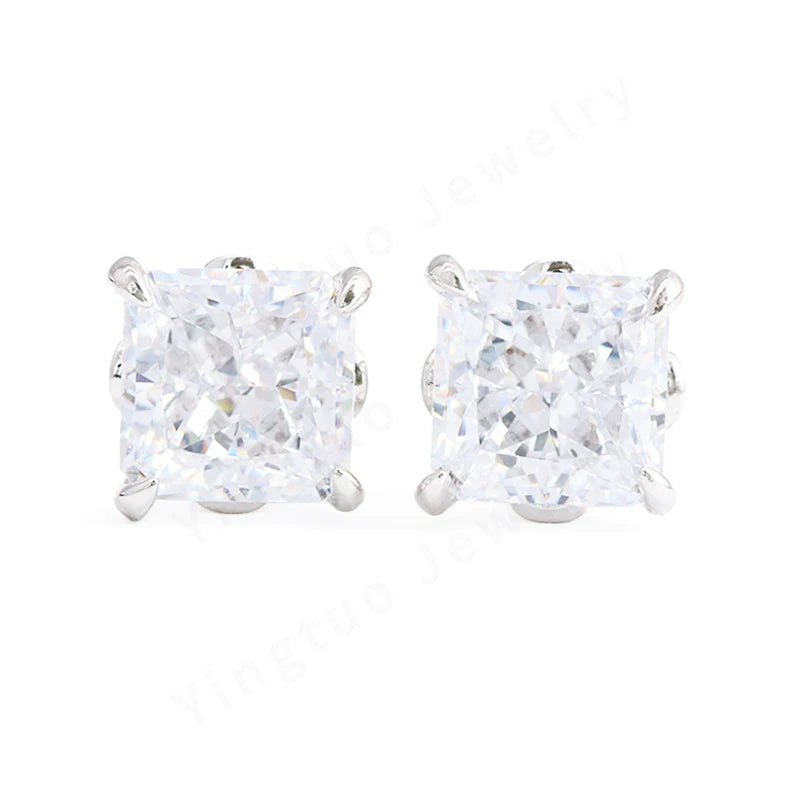 18K Gold Plated High Carbon Diamond Stud Earrings Classic Style Ice Crushed CZ Stobnes S925 Radiant for Anniversaries