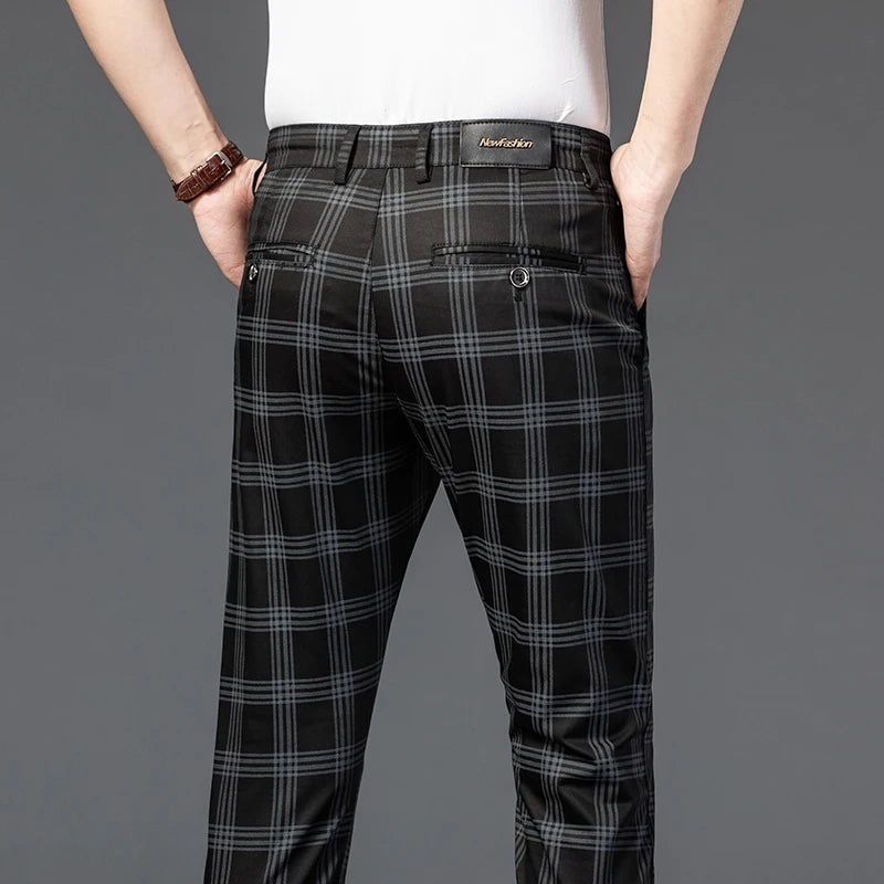 2025 Spring New Men's Plaid Casual Pants Business Fashion Slim Stretch Male Skinny Trousers Brand Clothes 7 Color