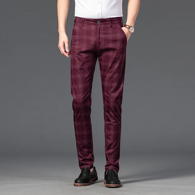 2025 Spring New Men's Plaid Casual Pants Business Fashion Slim Stretch Male Skinny Trousers Brand Clothes 7 Color