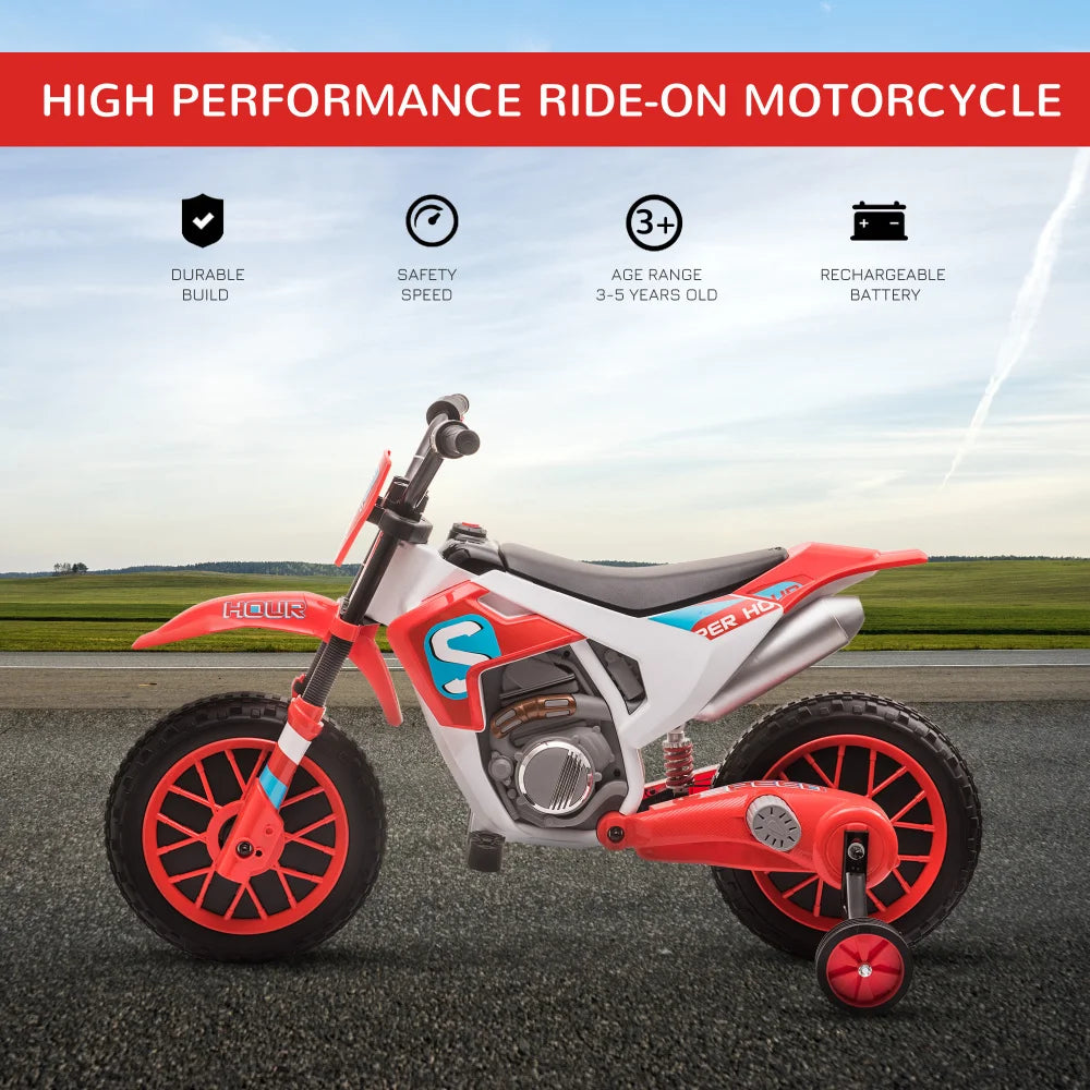 12V Kids Electric Scooter Battery Powered with Training Wheels Rear Wheel Drive 45 Mins Playtime Kids Electric Dirt Bike for 3-5