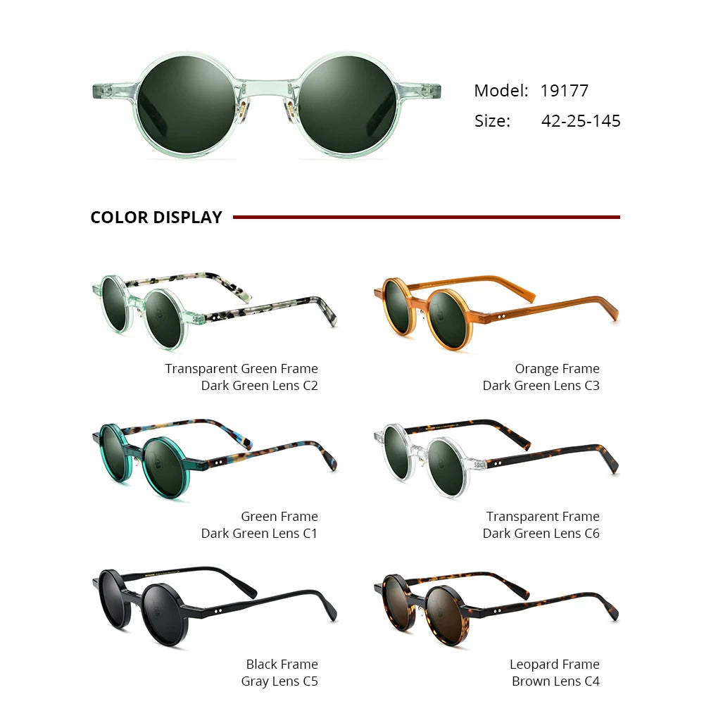 Borregls Acetate Polarized Sunglasses Men New UV400 Retro Vintage Transparent Round Sun Glasses Women Mirrored Shades 19177T