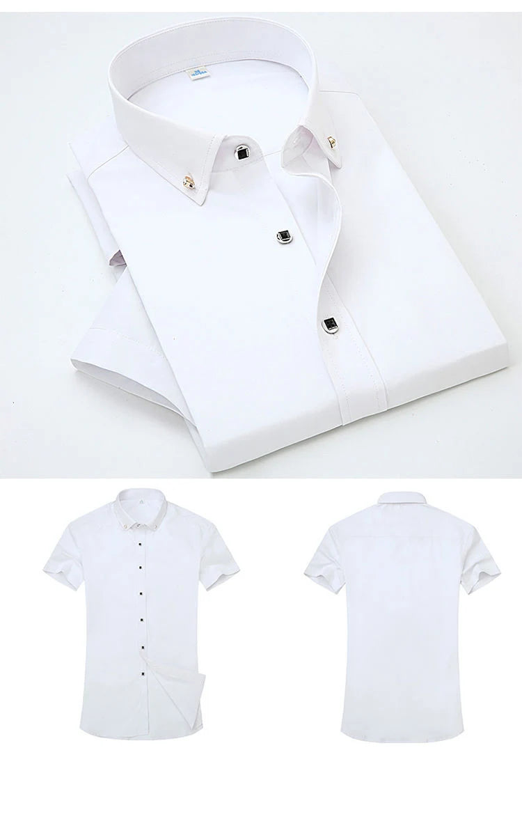 High Quality Non-ironing Men Dress Shirt Short Sleeve New Solid Male Clothing Fit Business Shirts White Blue Navy Black Red