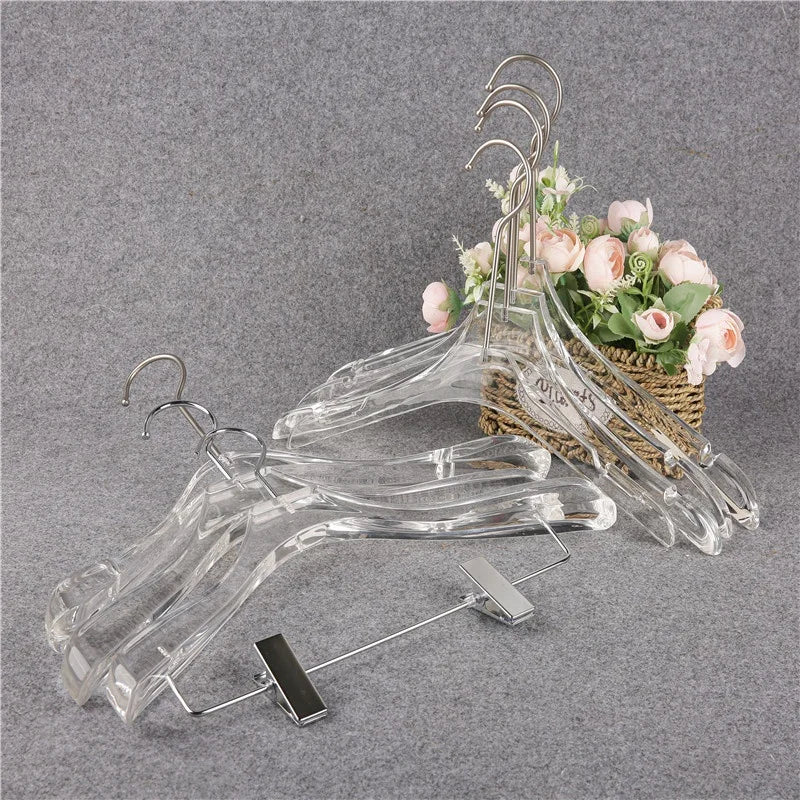 Transparent Wholesale Coat Skirt Matte Hanger Acrylic Clothes Hanger with Gold Hooks