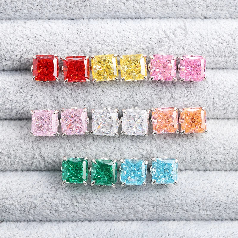 18K Gold Plated High Carbon Diamond Stud Earrings Classic Style Ice Crushed CZ Stobnes S925 Radiant for Anniversaries