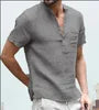 S-5XL High Quality New Men'S Linen V Neck Bandage T Shirts Male Solid Color Shorts Sleeves Casual Cotton Linen Tshirt Tops