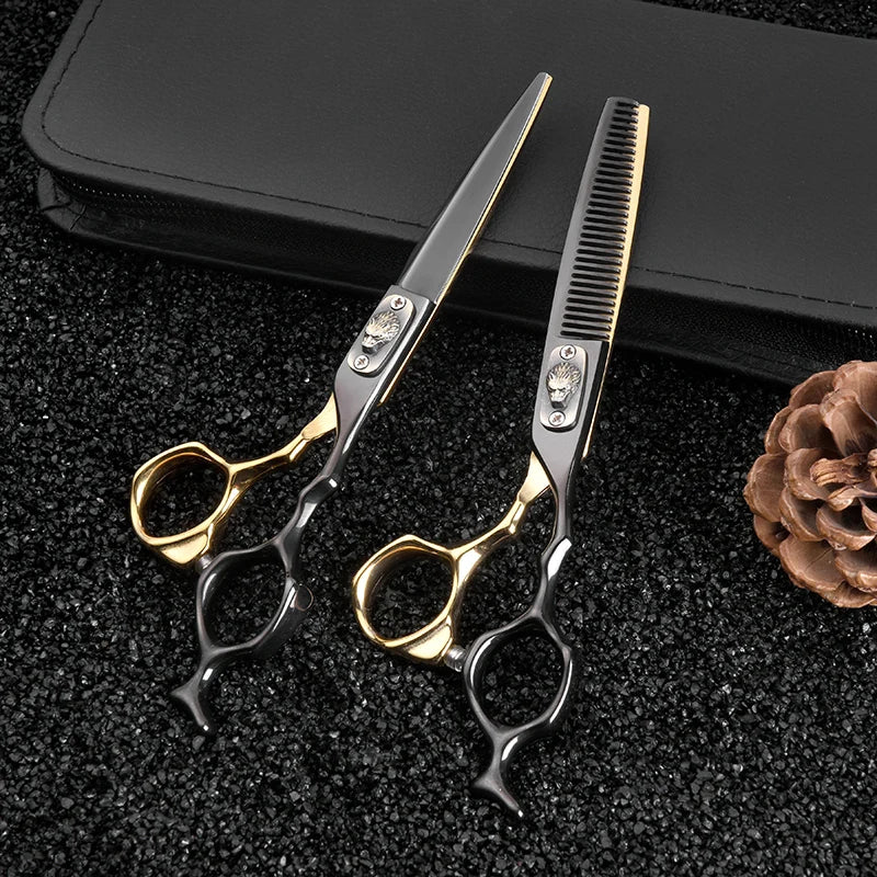 Black Golden Professional Hair Scissors  Set Hairdressing Scissors Hair Clipper Razor Thinning Cutting Scissor Barber Haircut