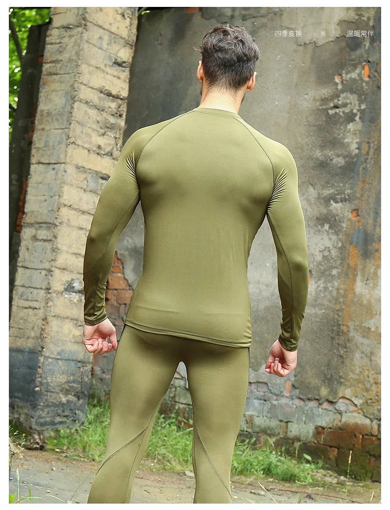 Men's Thermal Shapewear Skiing Warm Breathable Quick Dry 220g Base Layer Set Fleeced Tops Pants Fitness Gym
