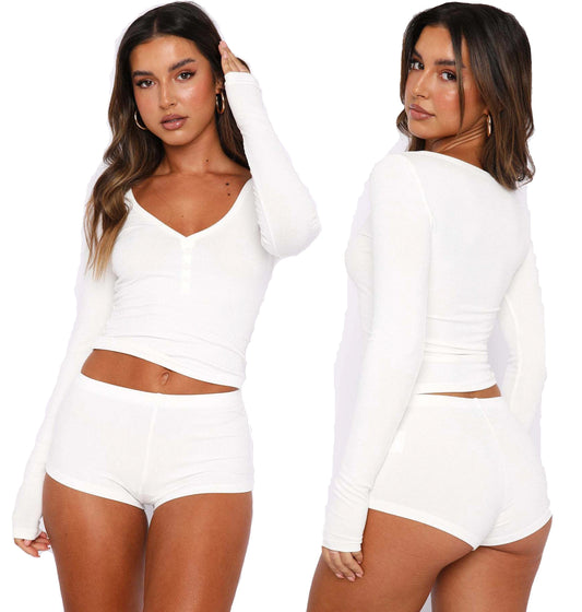 Women's Sets Loungewear Polyester 2piece Set Xl Women Clothing Long Sleeves Crop Top V-neck Tshirt and Pants Streetwear Wear