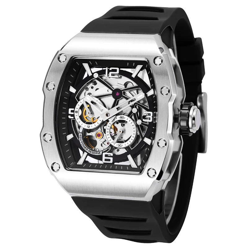 Men's Mechanical Watch RM Style Skeleton Dial Luxury Relgio Masculino Tonneau Watch
