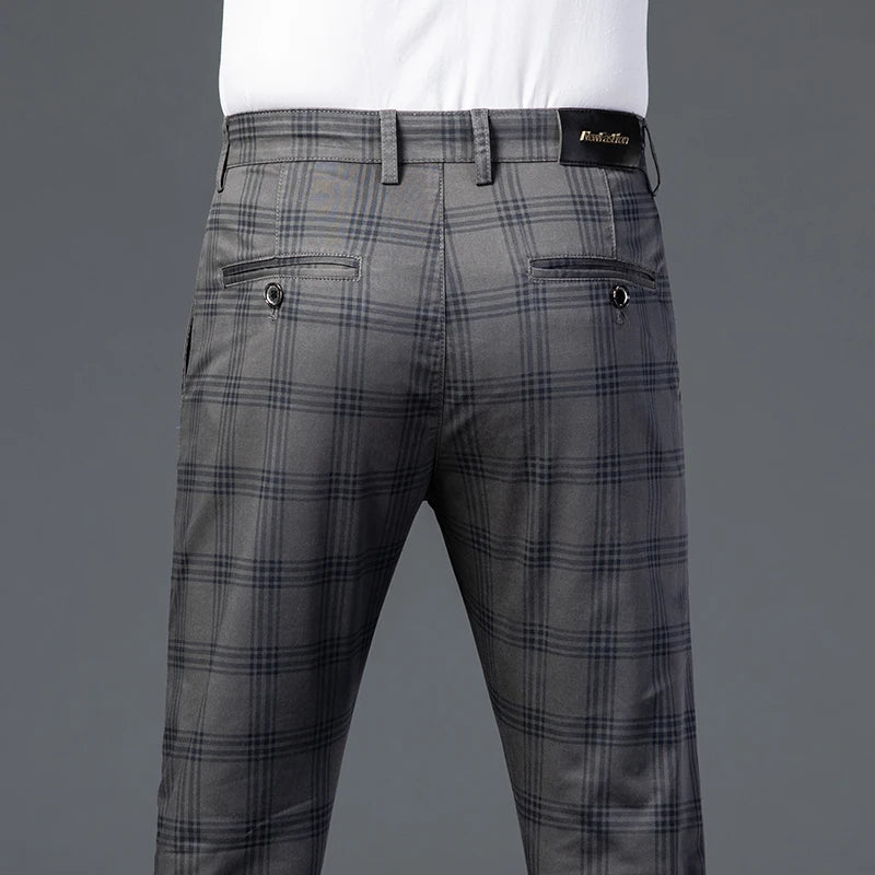 2025 Spring New Men's Plaid Casual Pants Business Fashion Slim Stretch Male Skinny Trousers Brand Clothes 7 Color