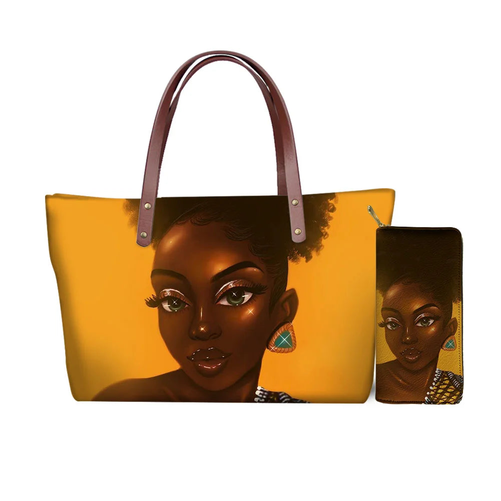 High Quality Latest Custom Pattern Women Hand Bags Black Art African Girls Printed Top Handle Tote Bag Luxury Purse for Ladies