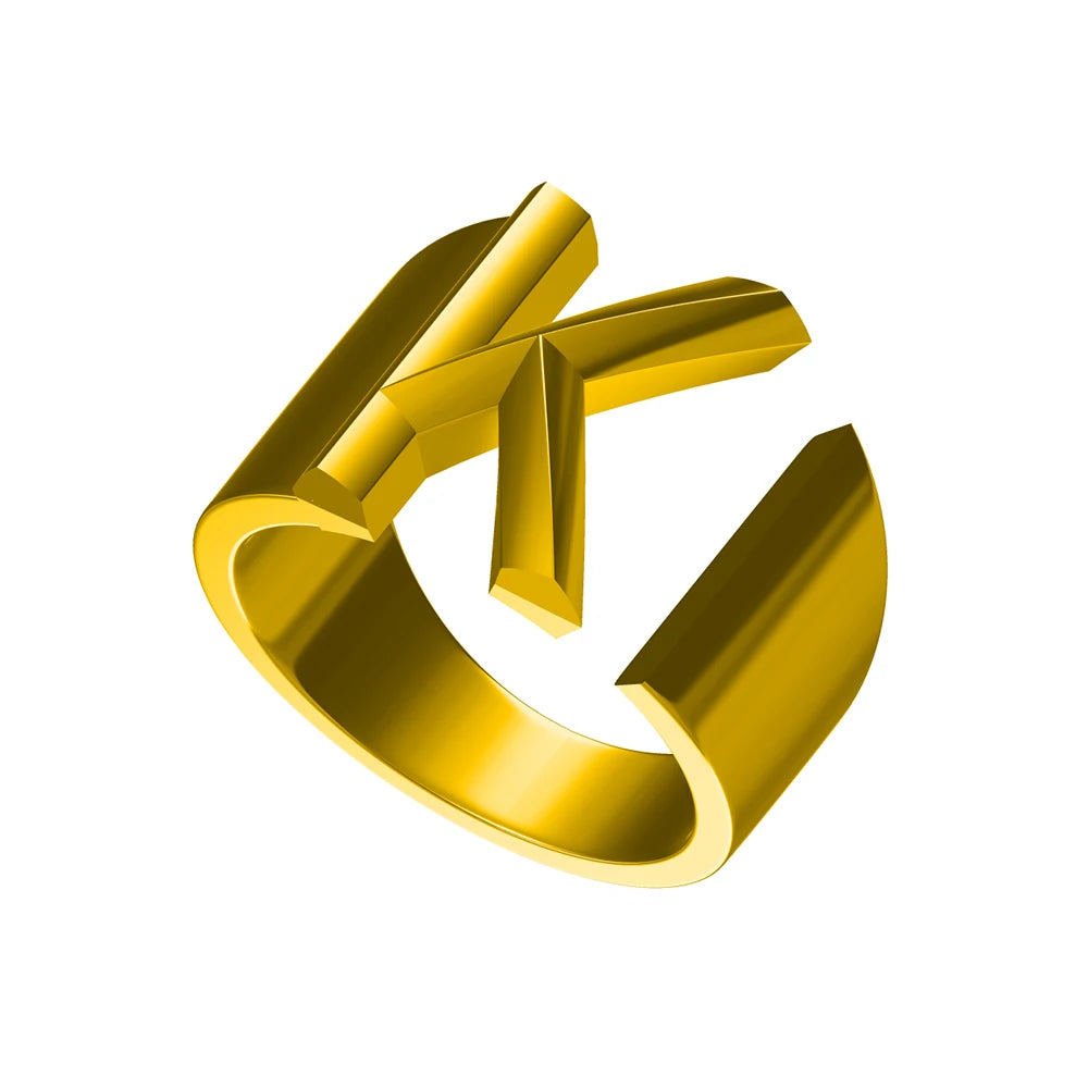 Letter Ring A-Z  26 Capital Letters Plated  Real 18K Gold Opening Adjustable Man Women Fashion Jewelry Rings