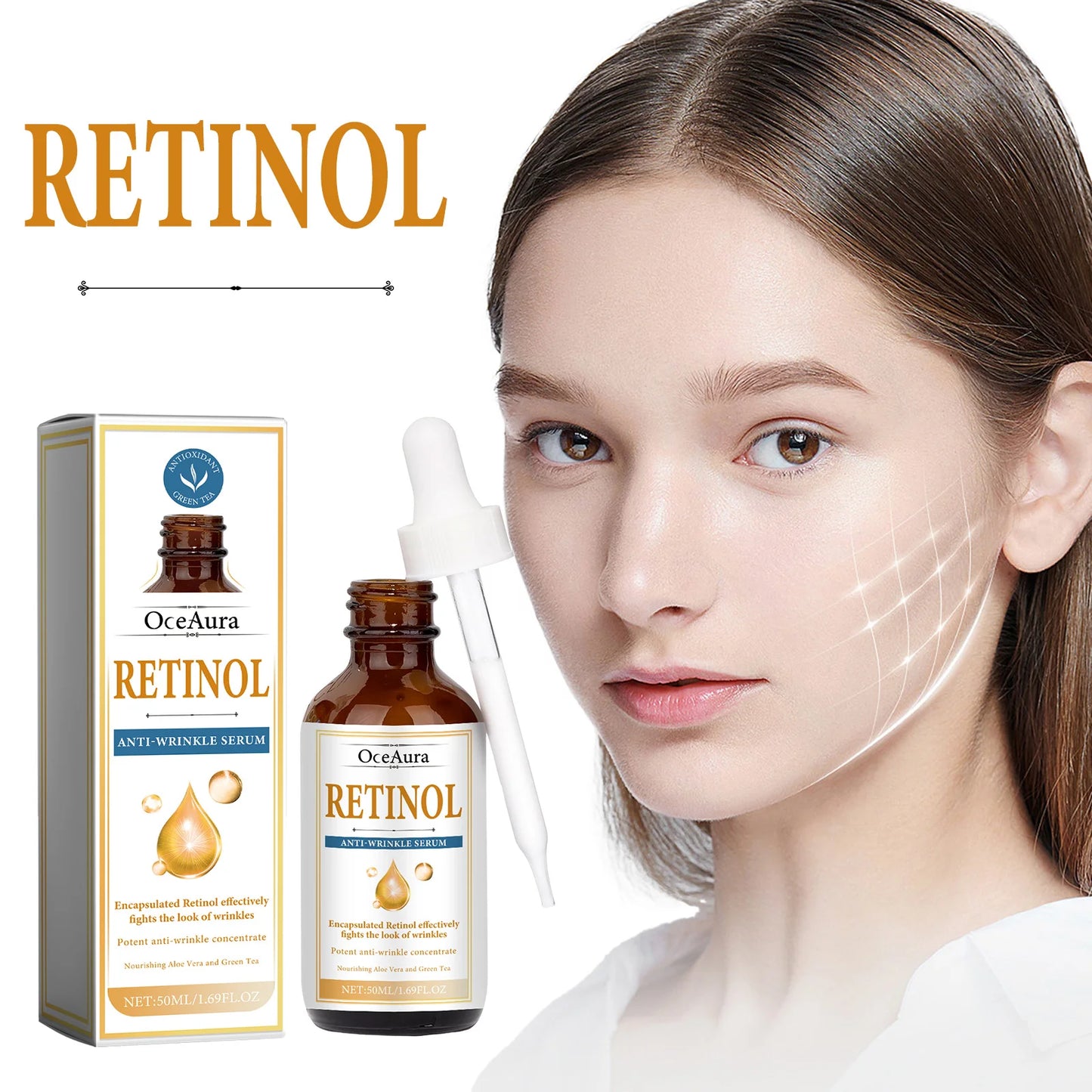 OceAura Glow Serum Anti-Wrinkle for Retinol Facial Moisturizer with Ceramides Brightens and Shines Dull Skin for Home Use