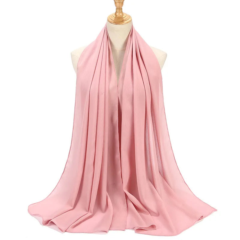 New Design Malaysia Chiffon Hijab Muslim Women Pure Color Crinkle Scarf