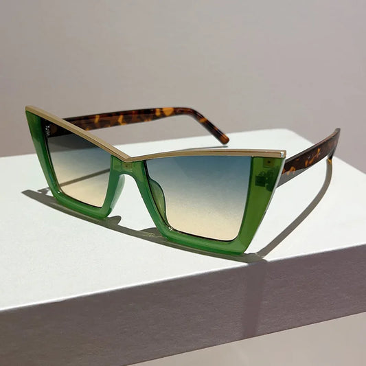 New Cat Eye Sunglasses Women Fashion Oversized Gradient Color Shades Eyewear Brand Designer Semi Metal Cateye Frame Sun Glasses