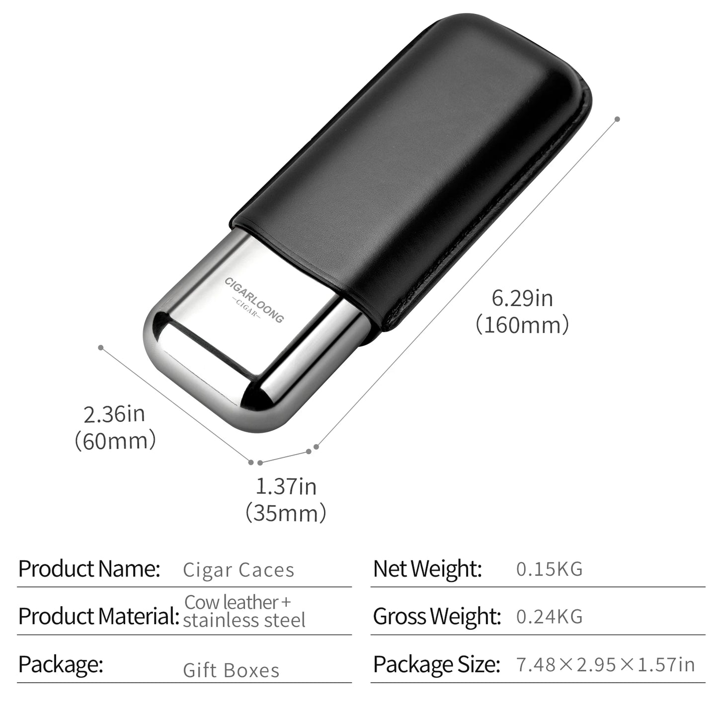 Stainless Steel Cigar Case Anti-pressure Portable Travel Leather Cigar Humidor Box