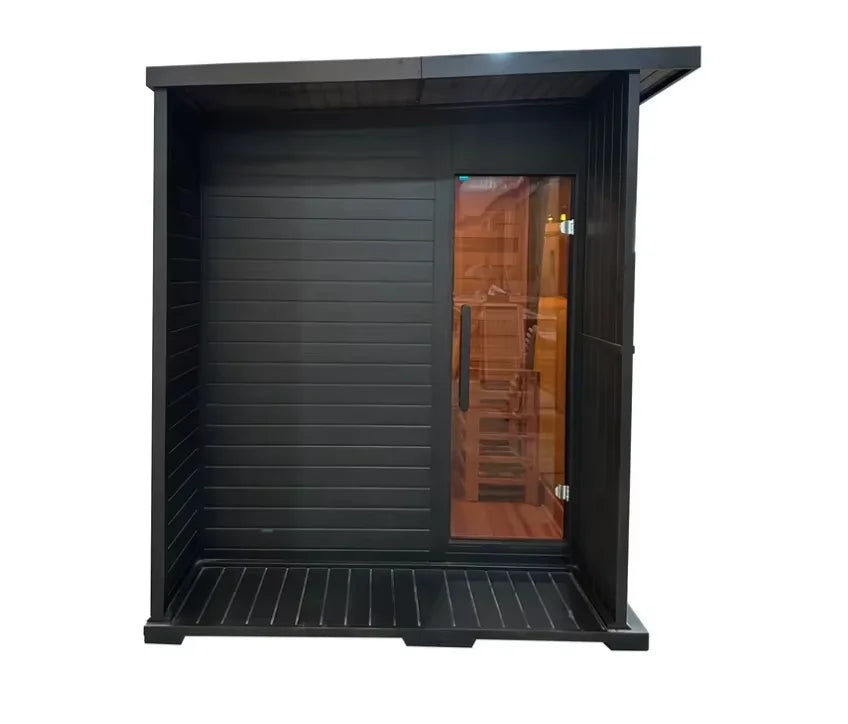 US in Stock Cedar Hemlock Black Modern Electric Outdoor Sauna Wet Steam Sauna with Control Panel 4 Persons for Gardens Villas