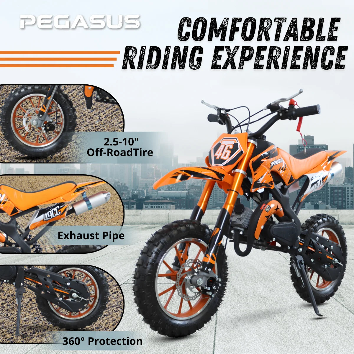Pegasus Hot Kids 49cc Motorcycle Maximum Speed 40km/h Mini Dirt Bike Motocross 2 Stroke Kids Motorbike
