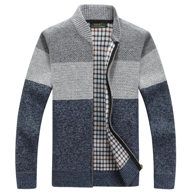 Winter Fashion Patchwork Men's Knitted Jackets Thick Comfy Long Sleeve Sweater Coat Warm Stand Collar Fall Tide Casual Cardigan