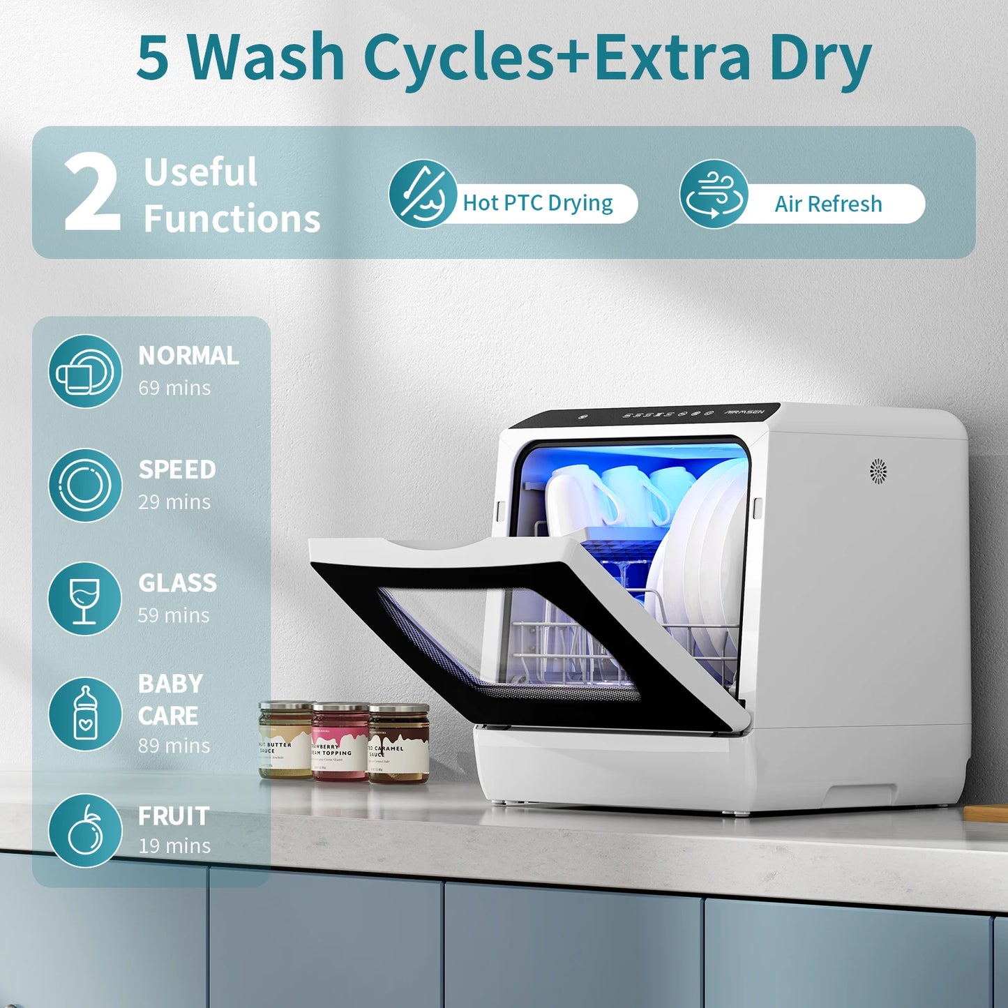 Home Smart Countertop Dishwasher, Space Saving Design, Perfect for Small Kitchen, Modern Design