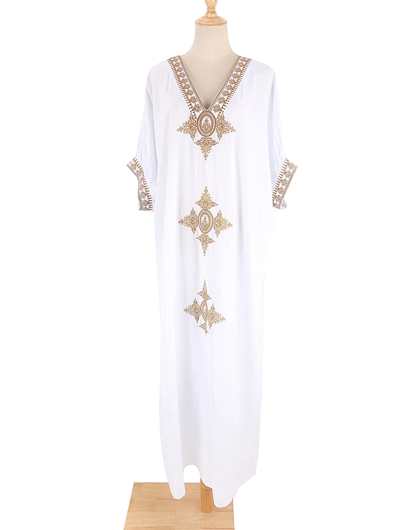 JSN Hot Selling  Factory Gold Thread Embroidered Beach Smock Sexy Loose Holiday Skirt Bikini Smock