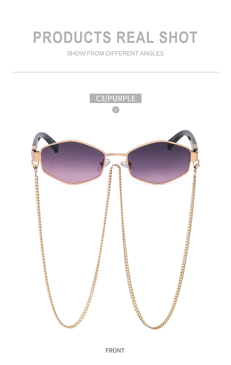 Sexy Small Frame Hexagon Sunglasses Women With Chain 2026 Luxury Brand Designer Punk Sun Glasses For Ladies Shades Gafas De Sol