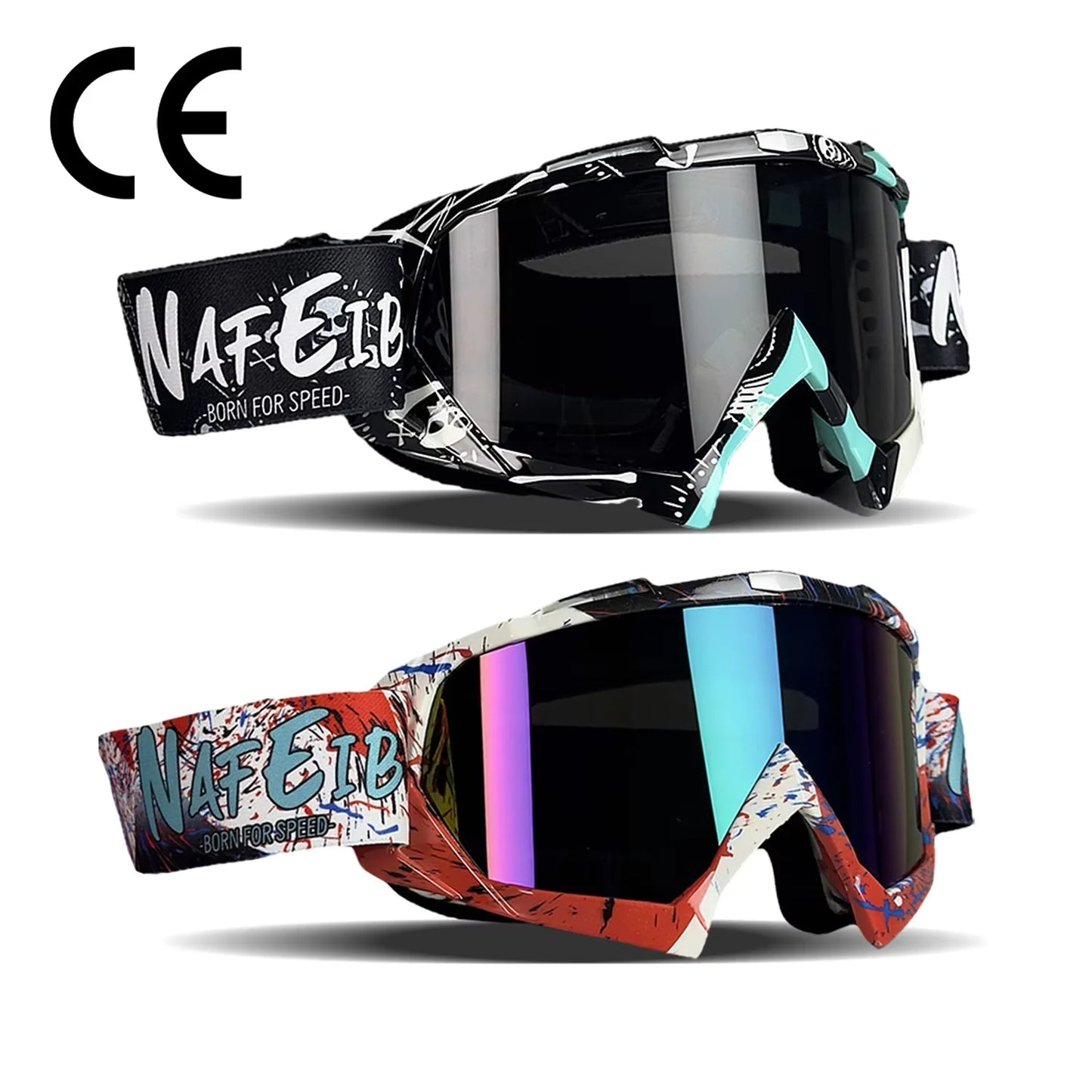 Full Frame PC Rimless Cycling Goggles for Motorcycle & Ski Use Windproof Breathable UV Protection CE Certified Day/Night Use