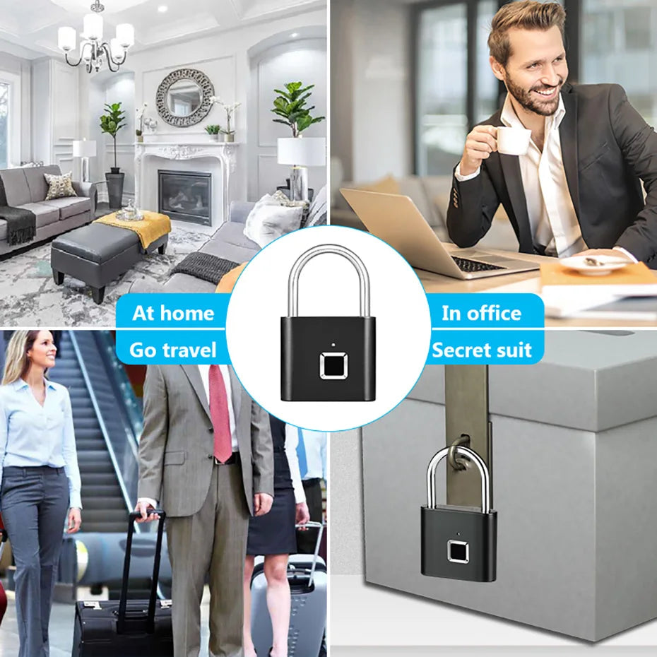 KERUI Smart Fingerprint Padlock Waterproof Zinc Alloy Biometric Padlocks With Built-in Rechargeable Battery Door Lock