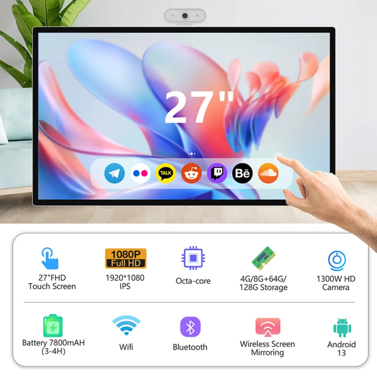 27" 32" Android 13 10 Points PCAP Home Entertainment Wireless Portable Smart TV Interactive Touch Mobile LCD Display