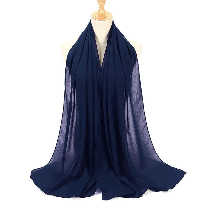 New Design Malaysia Chiffon Hijab Muslim Women Pure Color Crinkle Scarf
