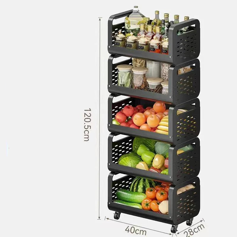 Multi-Layer Removable Steel Kitchen Storage Rack Small Cart with Home Functions for Fruit and Vegetable Basket Storage