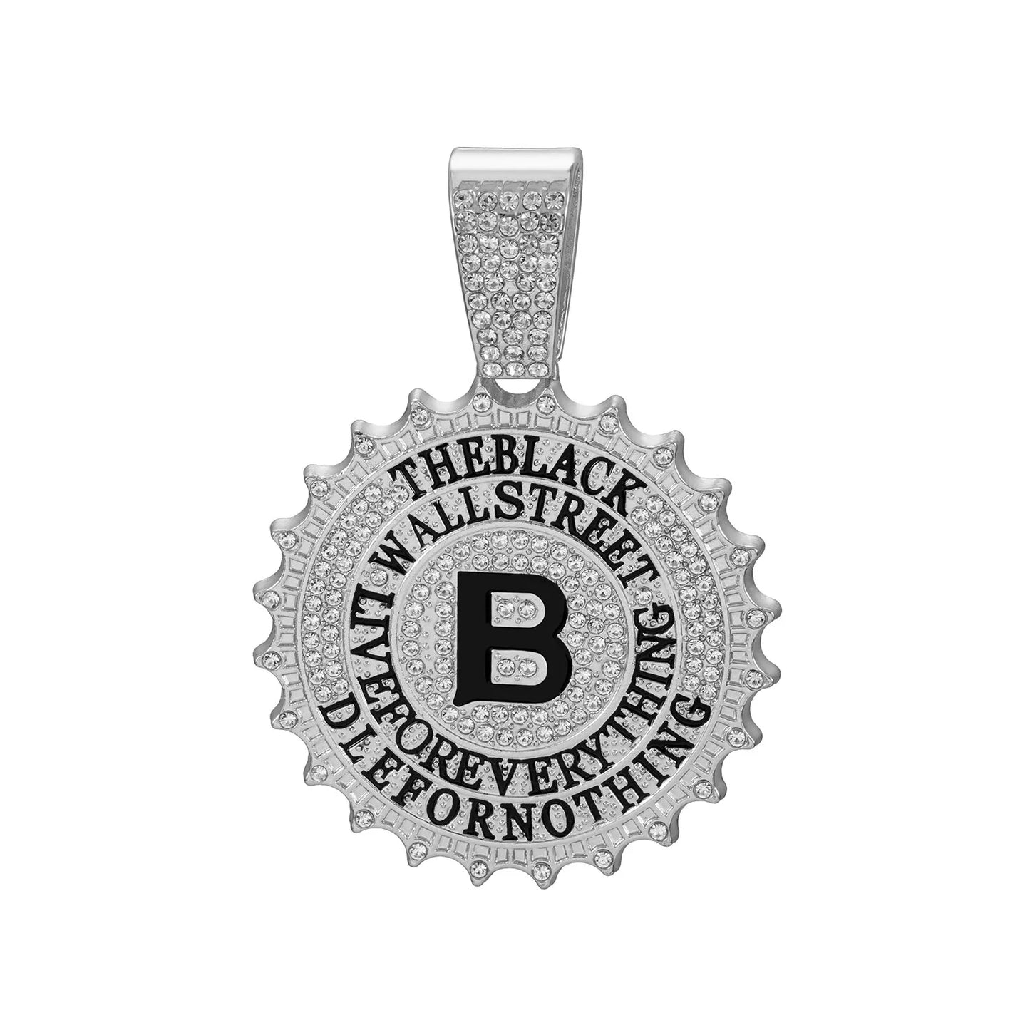 CJH Hip Hop Brand Men's Full Diamond Cuban Necklace Round B Diamond Letter Pendant Long Chain for Gift Cross-Border Supply